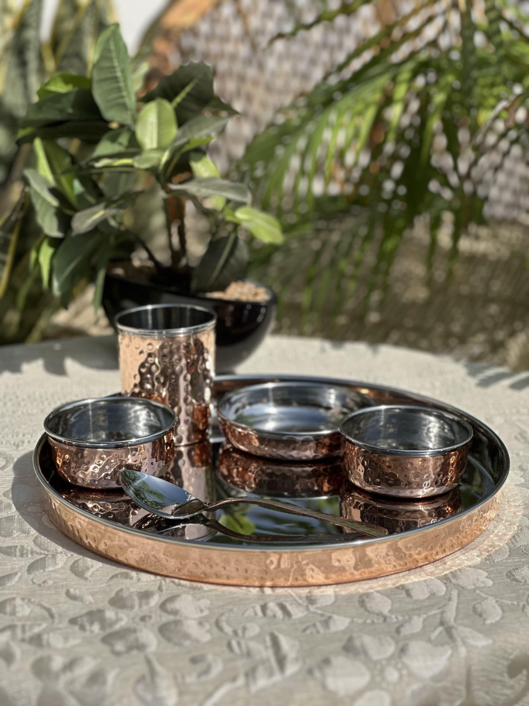 Pure Copper Hammered Design Thali