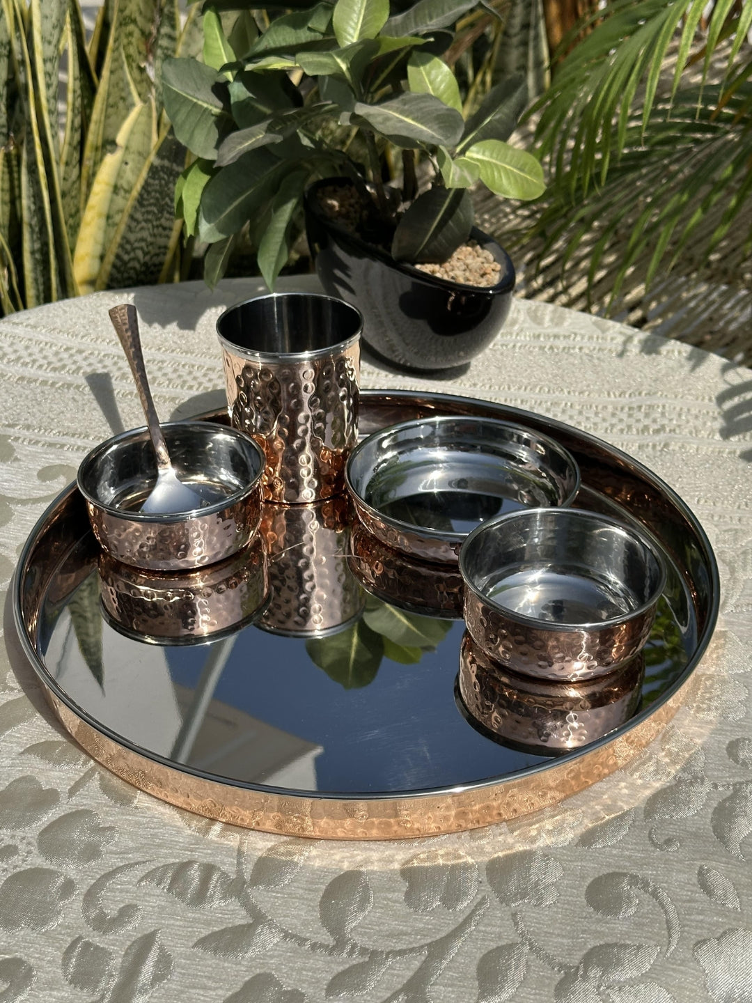 Pure Copper Hammered Design Thali