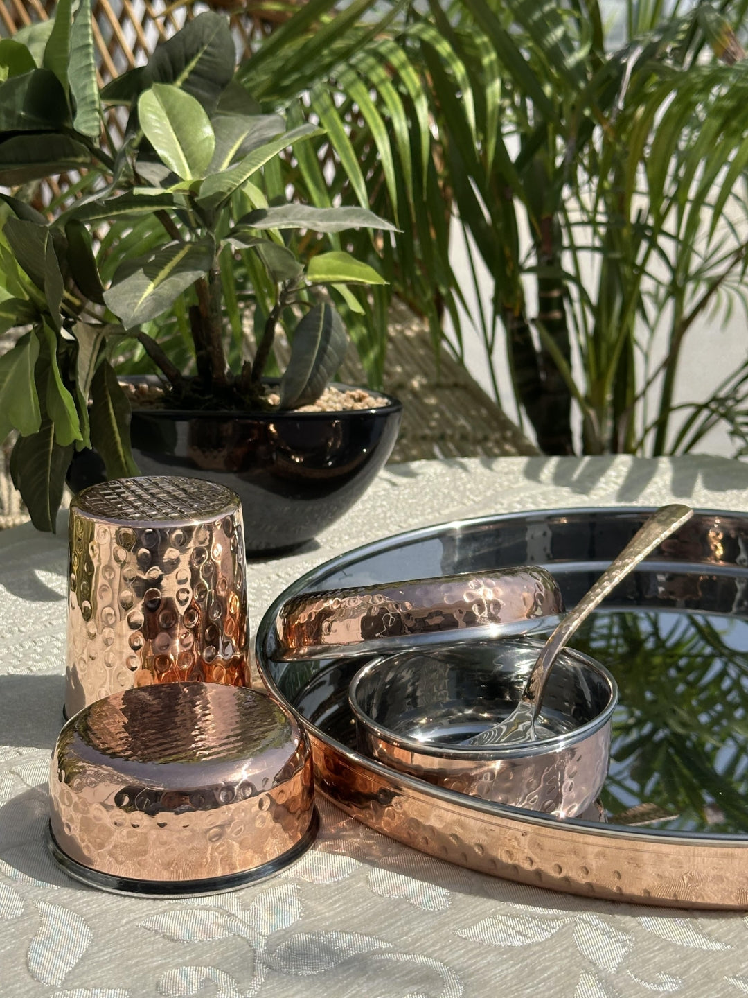 Pure Copper Hammered Design Thali